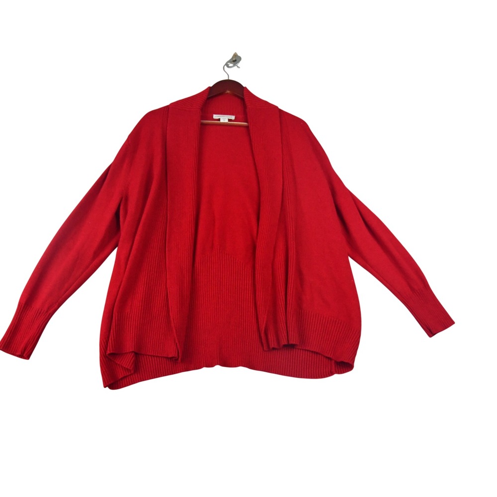 Coldwater Creek Red Merino Wool Blend Open Front Shawl Cardigan Sweater 1X 18
